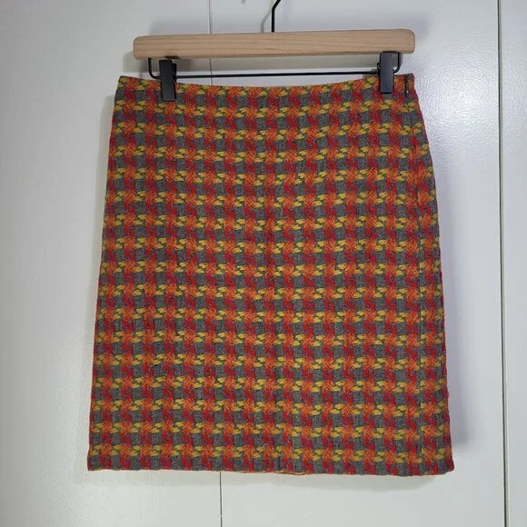 J. McLaughlin Women's Sz 4 Wool Blend Print Mini Pencil Skirt Houndstooth - Picture 2 of 5